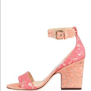 Jimmy Choo Edina 65 $880 Pink Brocade Strappy Sandal size 39.5 9.5